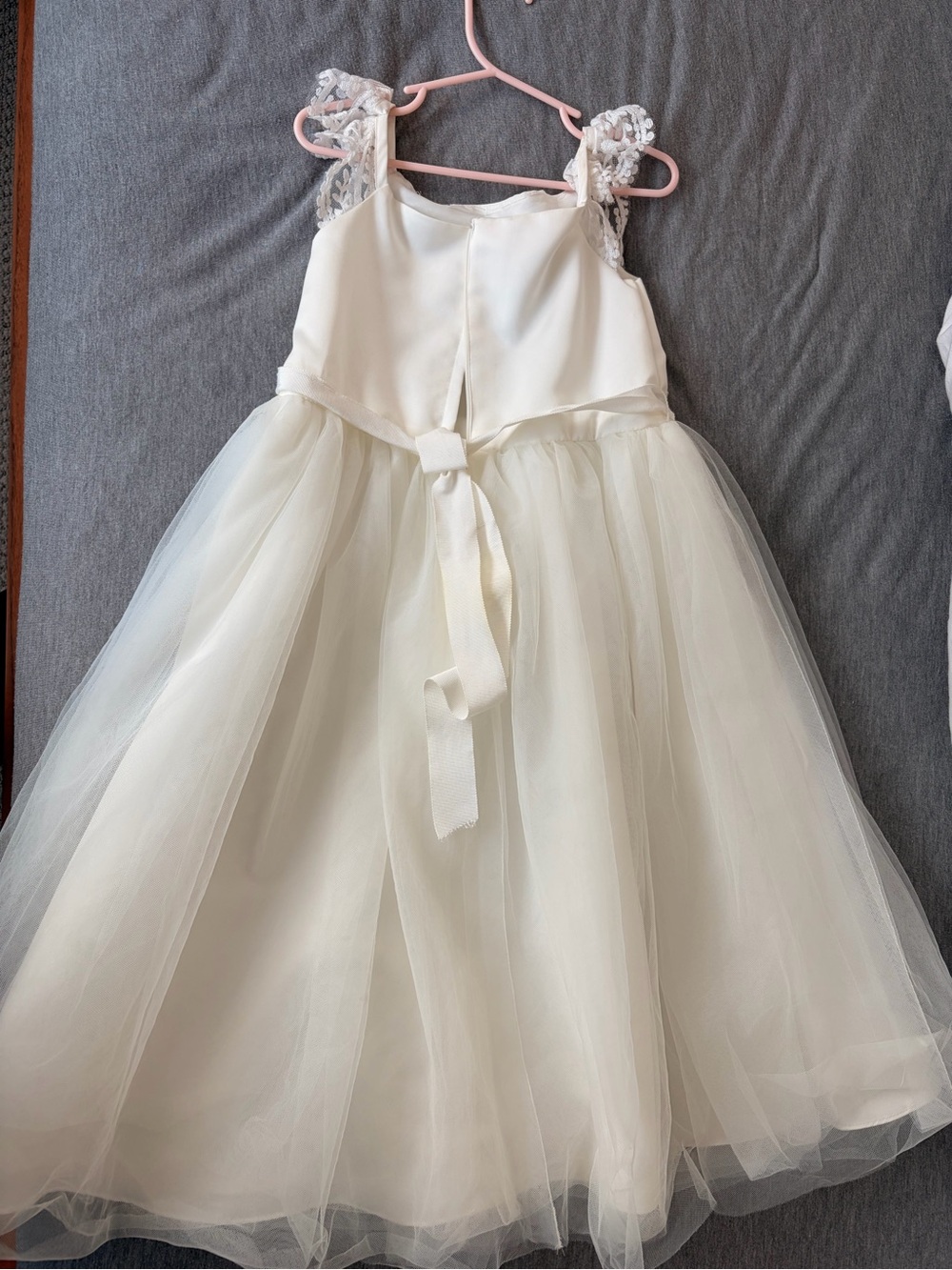 David's Bridal Ivory Tulle Flower Girl Dress with Lace Straps
